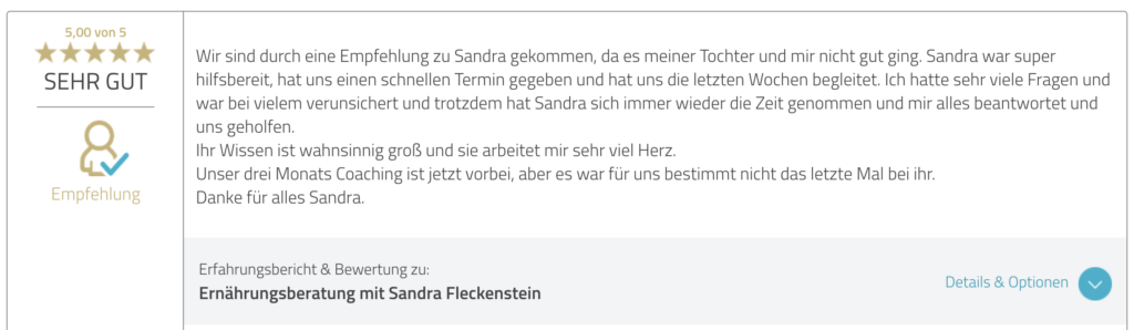 ProvenExpert-Bewertung mit fünf Sternen zum 3-Monats-Coaching für Mutter und Tochter