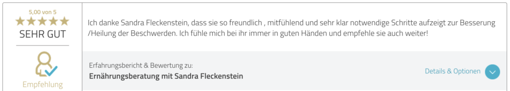 Kundenbewertung bei ProvenExpert für die Ernährungsberatung mit Sandra Fleckenstein