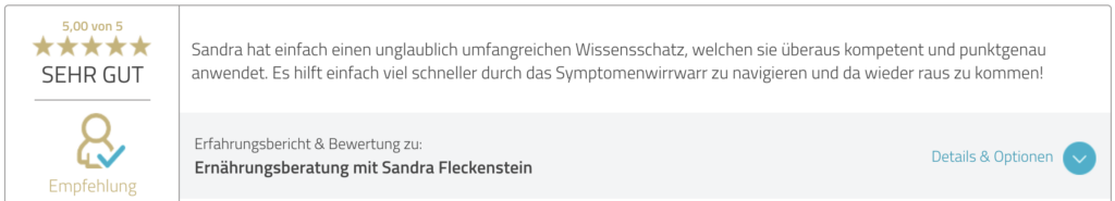 Kundenbewertung bei ProvenExpert für die Ernährungsberatung mit Sandra Fleckenstein